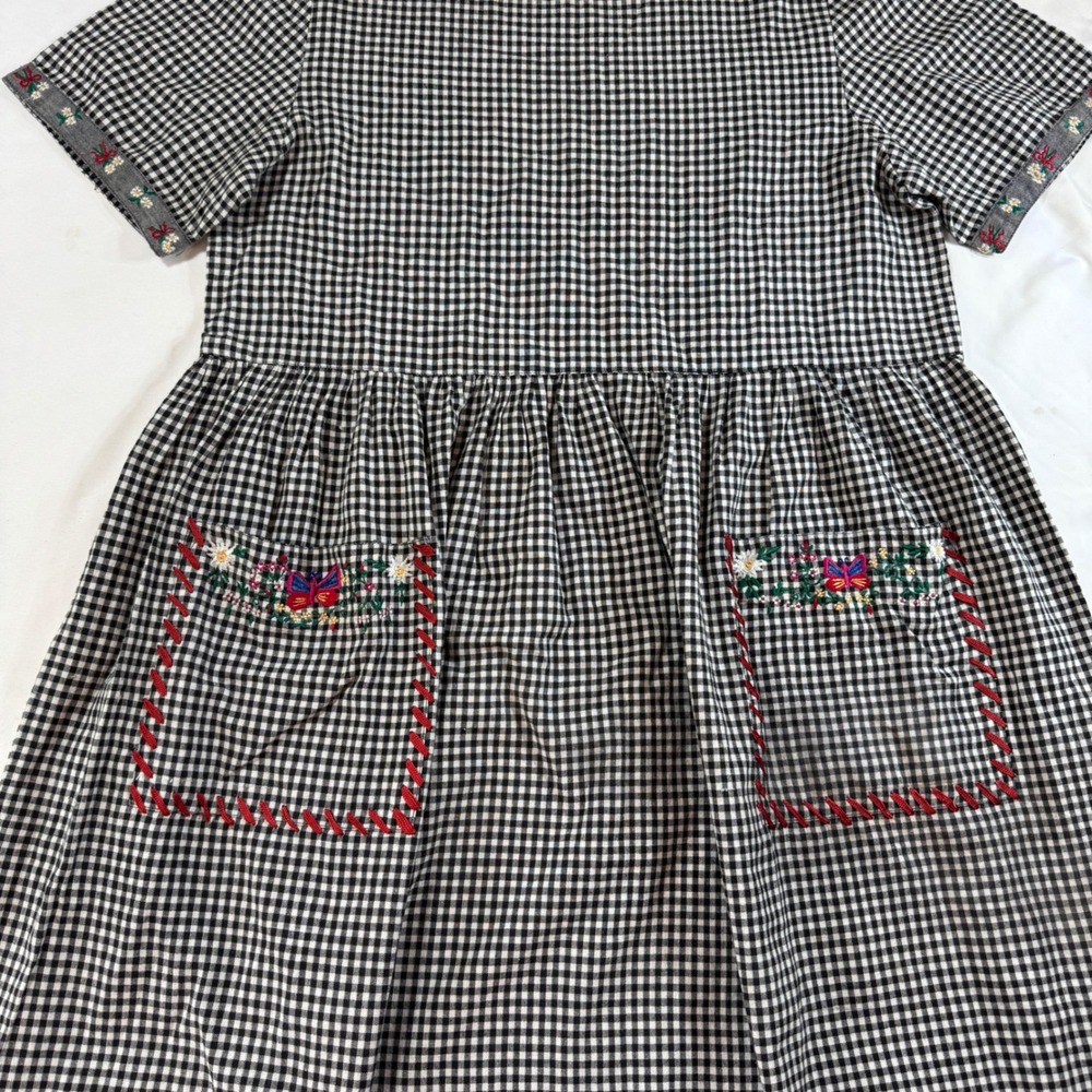 Vintage Bryn Connelly Gingham Embroidered Cotton Midi Dress M Cottagecore Boho - Picture 2 of 7